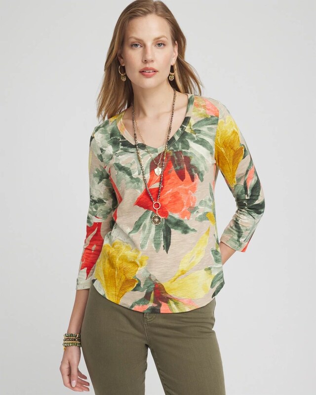 Abstract Print 3/4 Sleeve Tee